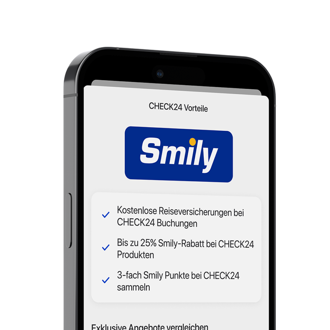 Ein Smartphone zeigt das CHECK24 Smily Logo.